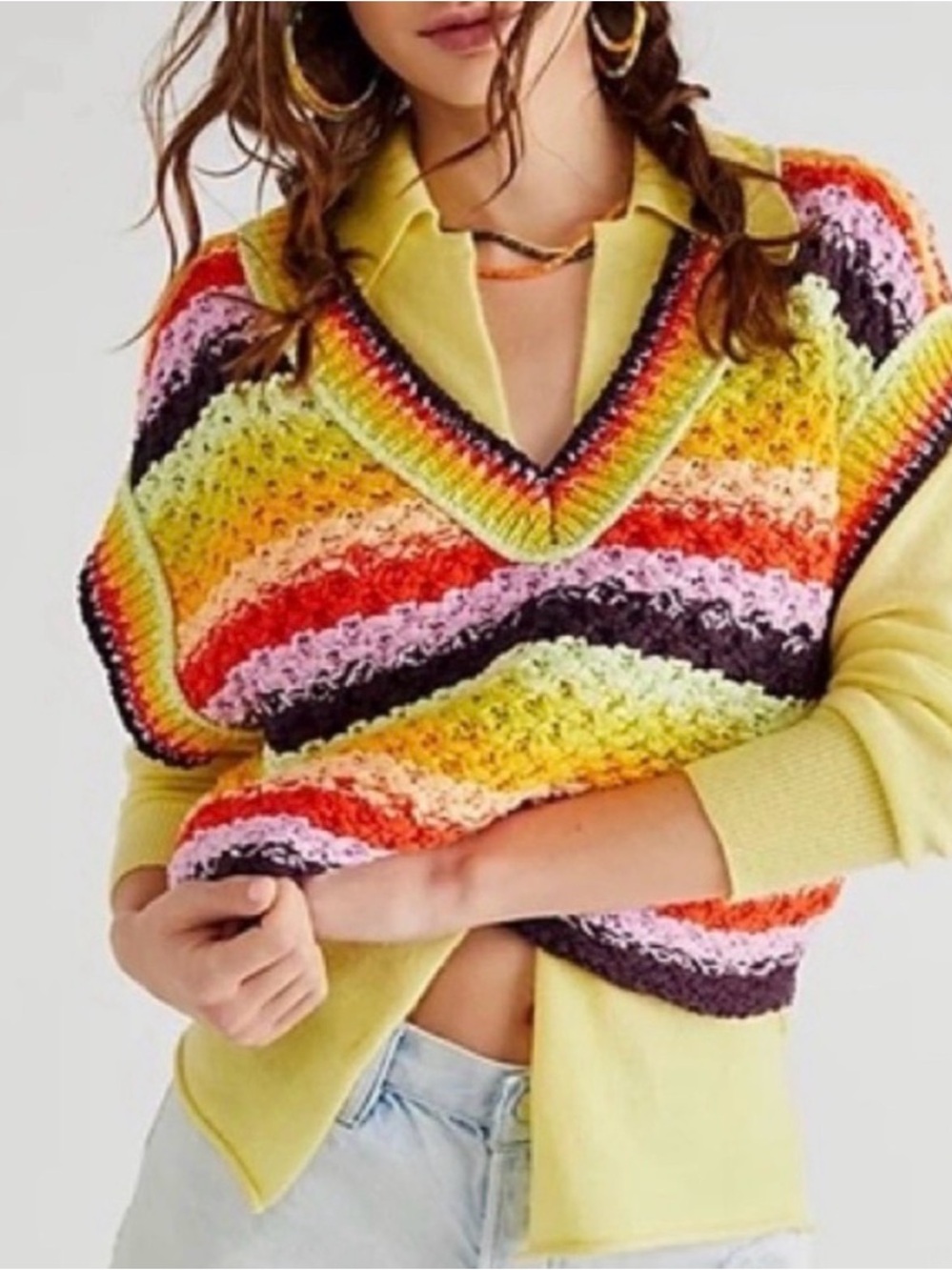 Free People colorful boho rainbow vest, size medium